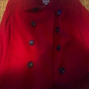 Chic Women's Double-Breasted Pea Coat in Red